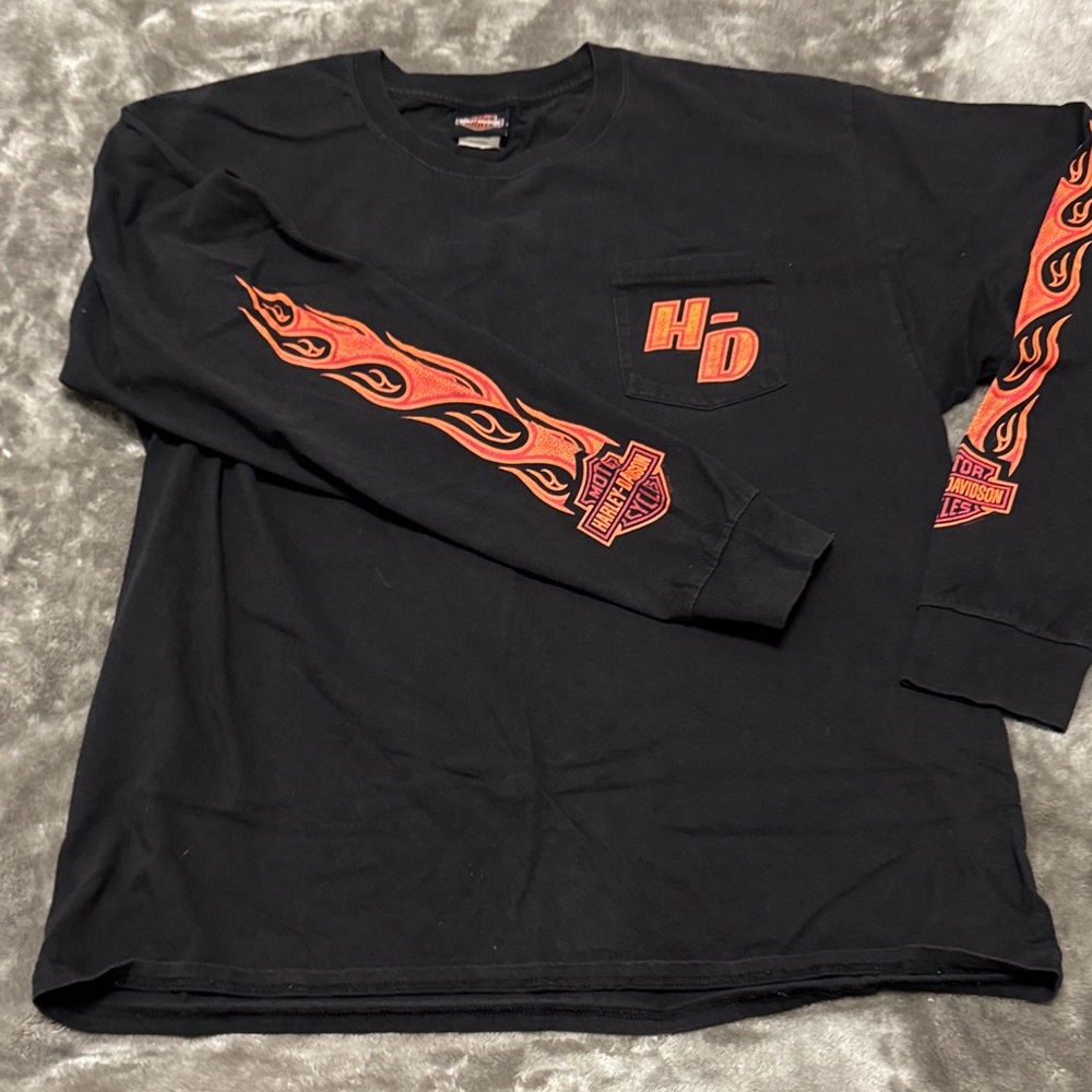 Harley-Davidson Black Shirt with Orange Sleeve Flames